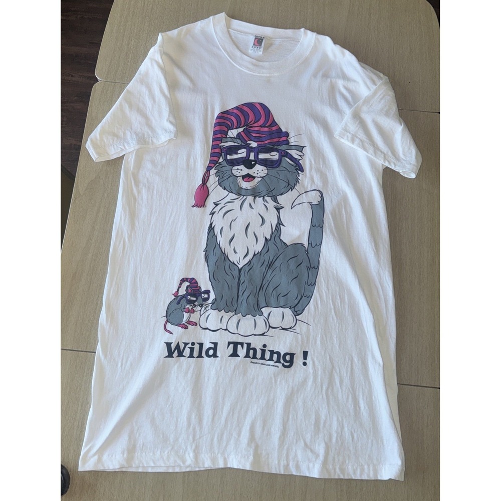 Vtg 1995 Nite Lite Wild Thing Cat Mouse Sleep Shirt Nightgown USA One Size READ